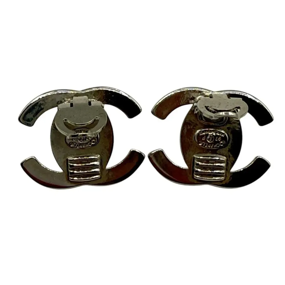 Chanel Rhinestone/Silver 1997 CC Turn lock Earrings